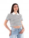 POLO CROPPED BADGE TOMMY JEANS DONNA BIANCO-BLU