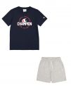 COMPLETO T-SHIRT CON SHORT CHAMPION BAMBINO BLU-GRIGIO