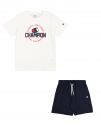 COMPLETO T-SHIRT CON SHORT CHAMPION BAMBINO BIANCO-BLU