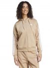 FELPA CON CAPPUCCIO E FULL ZIP ESSENTIALS 3 STRIPES ADIDAS DA DONNA NOCCIOLA