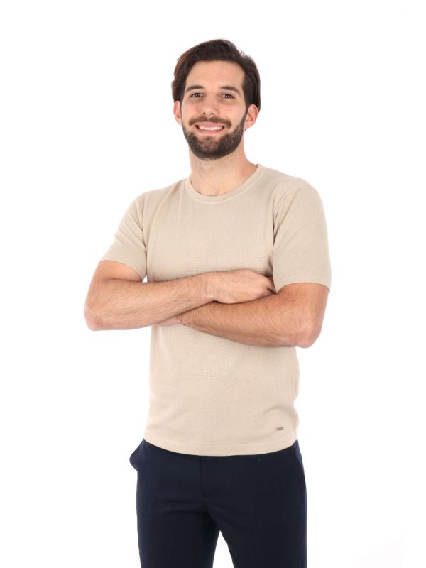 T-SHIRT IN MAGLIA GIANNI LUPO UOMO BEIGE