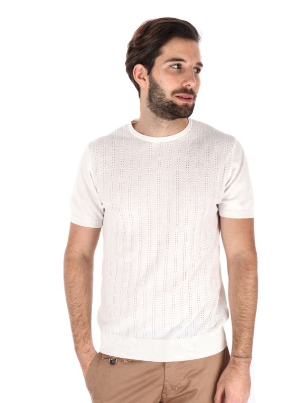 T-SHIRT IN MAGLIA TRAFORATA FB UOMO LATTE