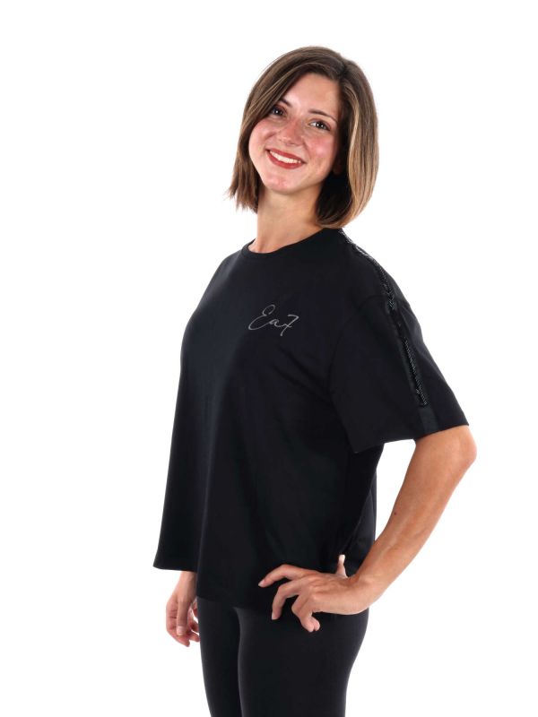 T-SHIRT GIROCOLLO PRECIOUS EMPORIO ARMANI 7 DA DONNA - NERO