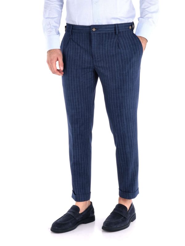 PANTALONE CON PENCES A RIGHE FB UOMO BLU