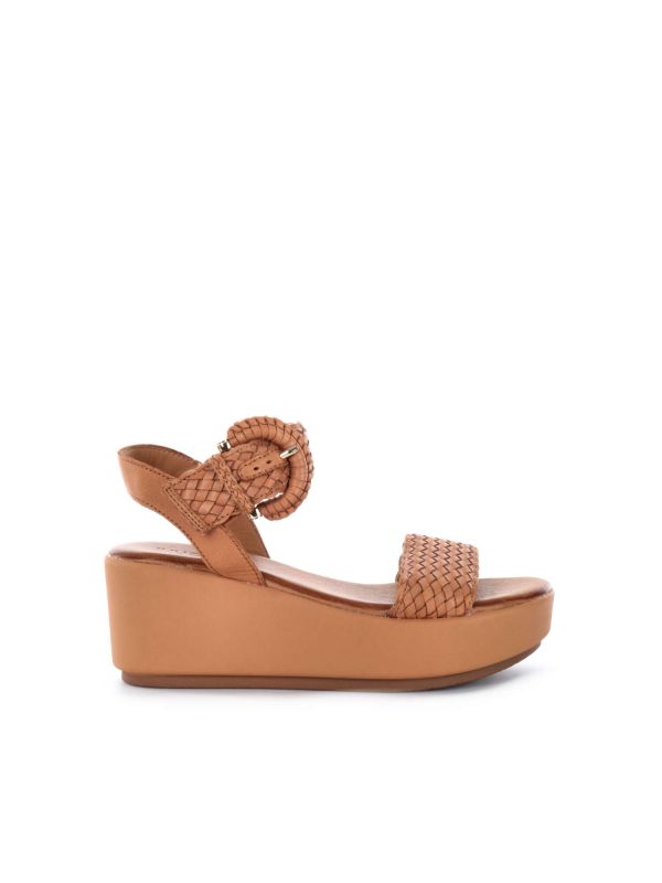 SANDALO CON ZEPPA E FASCIA INTRECCIATA INUOVO DONNA CUOIO