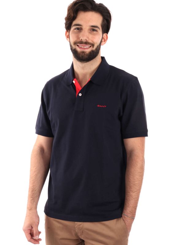 POLO IN PIQUE A CONTRASTO GANT UOMO BLU-ROSSO