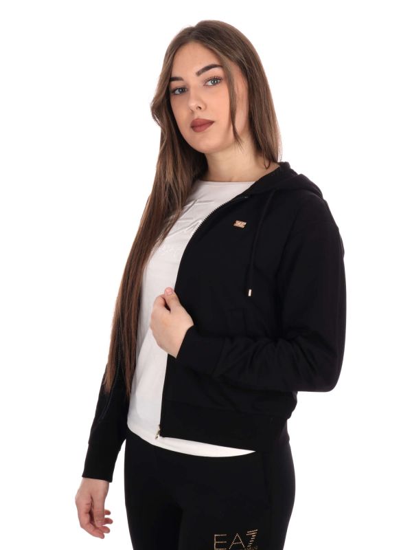 FELPA CON CAPPUCCIO E ZIP CORE LADY EA7 EMPORIO ARMANI DONNA NERO