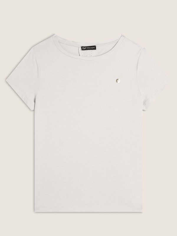 T-SHIRT CON DETTAGLIO IN SANGALLO FREDDY DA DONNA PANNA