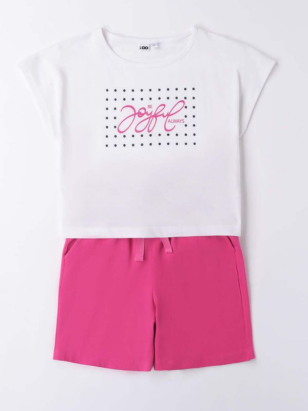 COMPLETO T-SHIRT CON SHORT IDO RAGAZZA BIANCO FUXIA