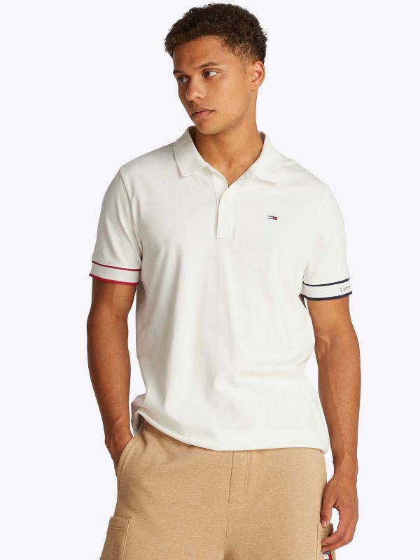 POLO SLIM FLAG TOMMY JEANS UOMO ECRU'