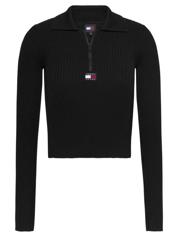 PULLOVER DA DONNA TOMMY JEANS CON MEZZA ZIP - NERO