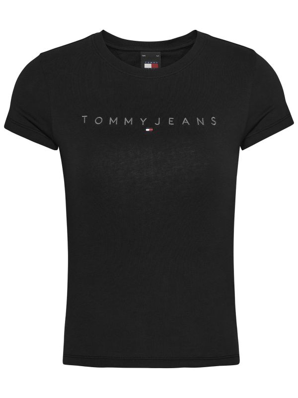 T-SHIRT MANICA CORTA DONNA CON LOGO RICAMATO TOMMY JEANS - NERO