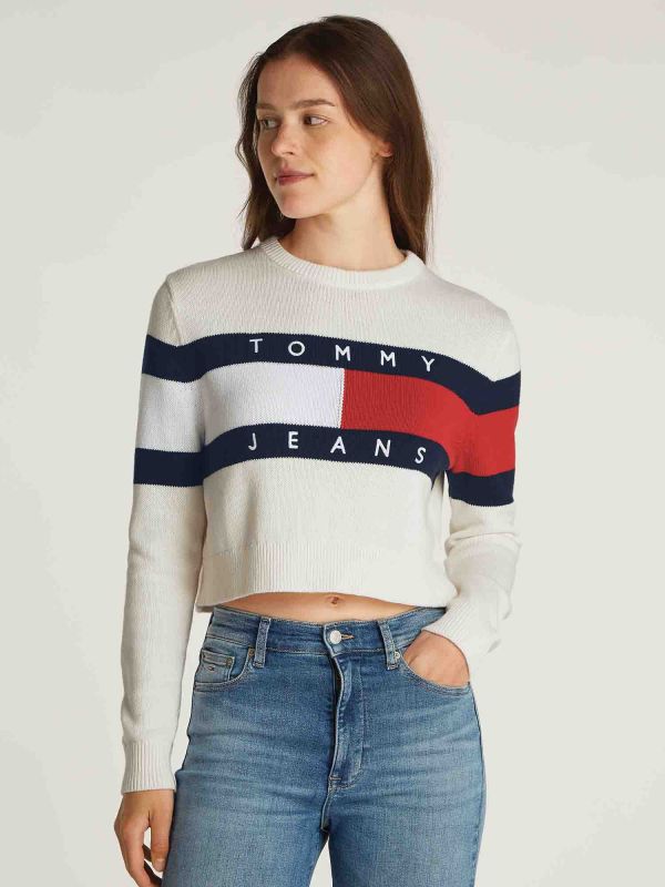 MAGLIONCINO CENTER CROP TOMMY HILFIGER DA DONNA BIANCO