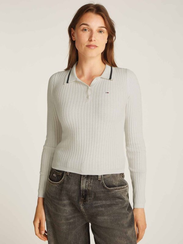 MAGLIONCINO POLO A COSTE TOMMY HILFIGER DA DONNA BIANCO