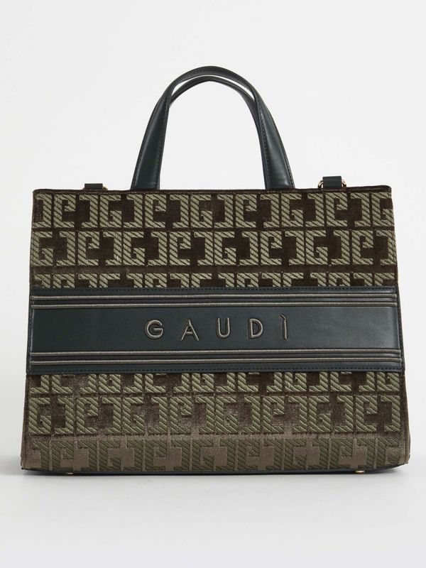 SHOPPING BAG CON LOGO ADA VELVET GAUDI' DONNA VERDE MILITARE