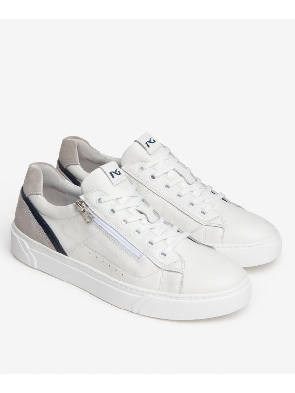 SNEAKERS IN PELLE E CAMOSCIO NERO GIARDINI UOMO BIANCO