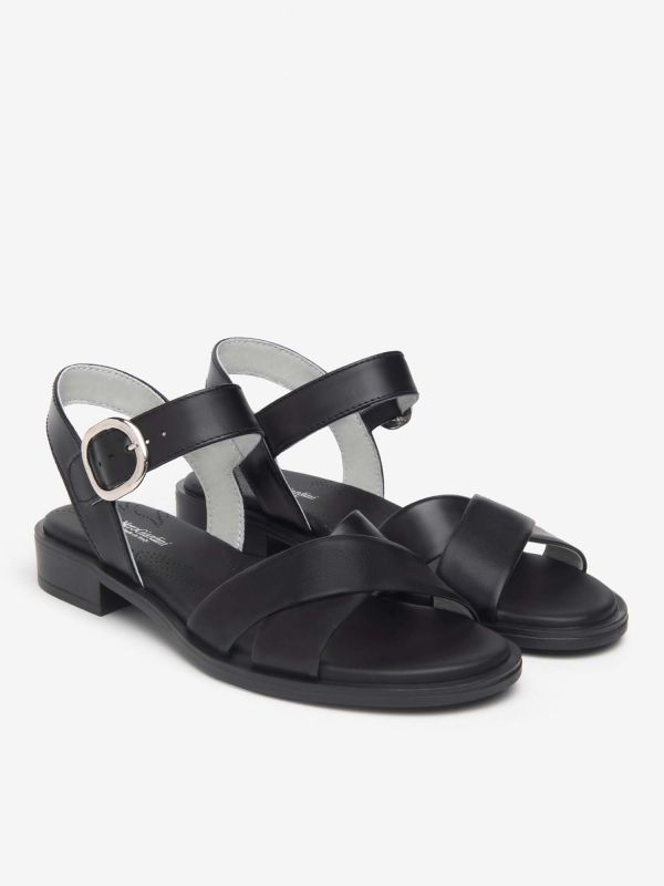 SANDALO CON FASCE INCROCIATE IN PELLE NERO GIARDINI DONNA NERO