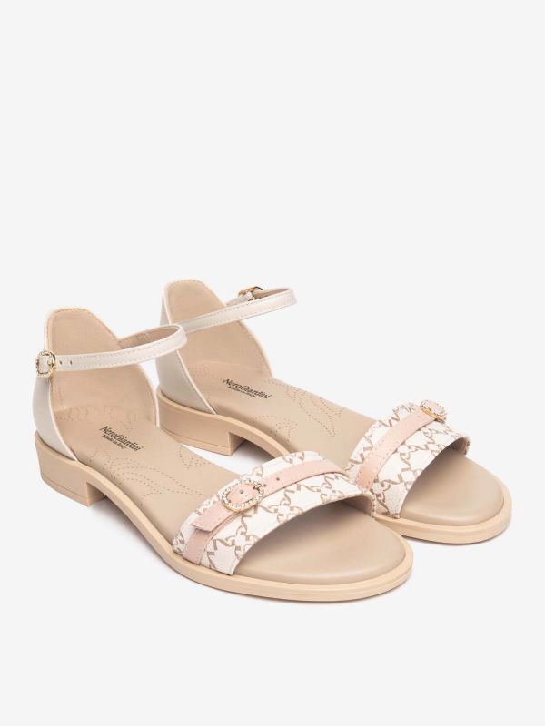 SANDALO BASSO CON FASCIA MONOGRAMMA NERO GIARDINI DONNA BEIGE