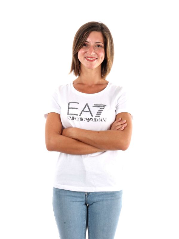 T-SHIRT EA7 LOGO SERIES IN COTONE DA DONNA  - BIANCO