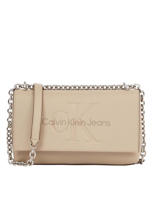 BORSA CON CATENA SCULPTED FLAP CALVIN KLEIN JEANS DONNA BEIGE