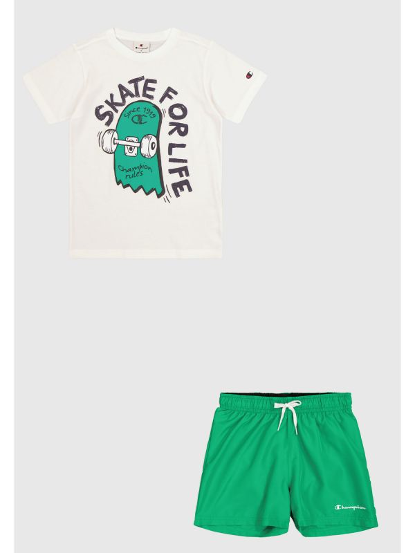 CHAMPION B T-SH+COST - BIANCO-VERDE