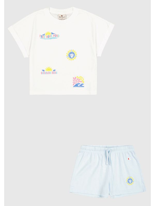 CHAMPION G. T-SH+SHO - BIANCO CELESTE