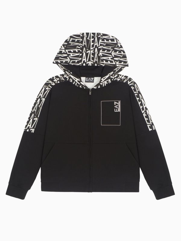 FELPA CON CAPPUCCIO E ZIP EA7 EMPORIO ARMANI BAMBINO NERO