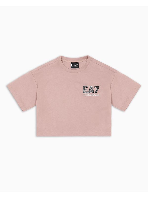 T-SHIRT LOGO IRIDESCENTE EA7 EMPORIO ARMANI BAMBINA ROSA
