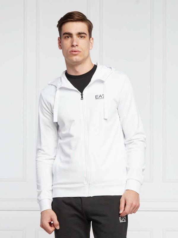 FELPA FULLZIP CON CAPPUCCIO EA7 DA UOMO IN COTONE - BIANCO