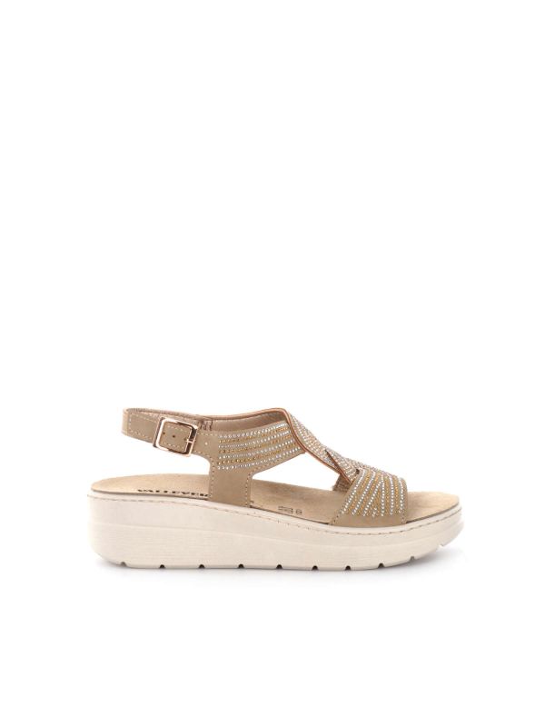 SANDALO CON ZEPPA E STRASS VALLEVERDE DONNA BEIGE