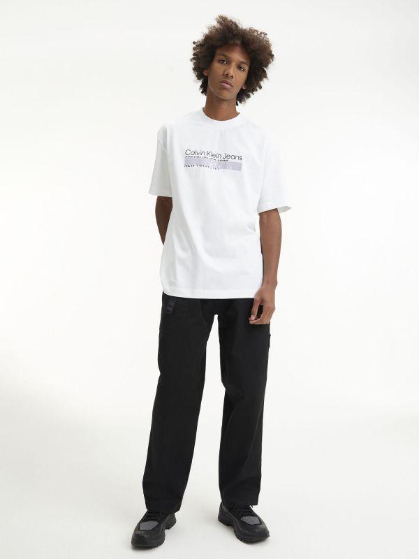T-SHIRT IN COTONE DA RAGAZZO CALVIN KLEIN JEANS LAYERED ADDRESS - BIANCO