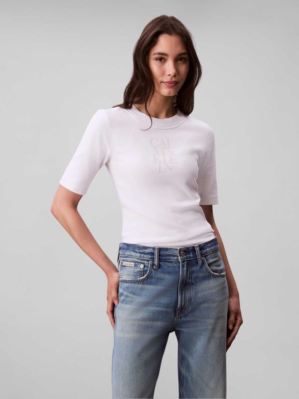 T-SHIRT MANICHE TRE QUARTI CALVIN KLEIN JEANS DONNA BIANCO