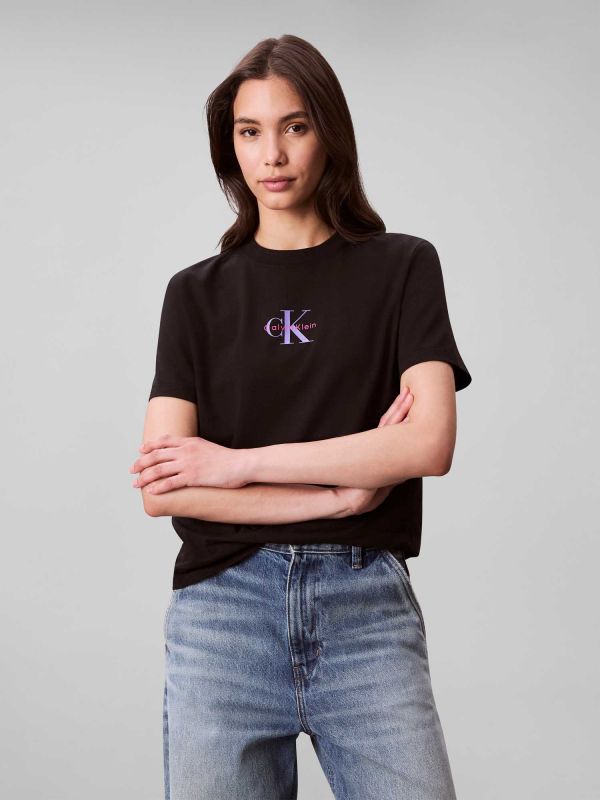 T-SHIRT CLASSIC LOGO GLITTER CALVIN KLEIN JEANS DONNA NERO