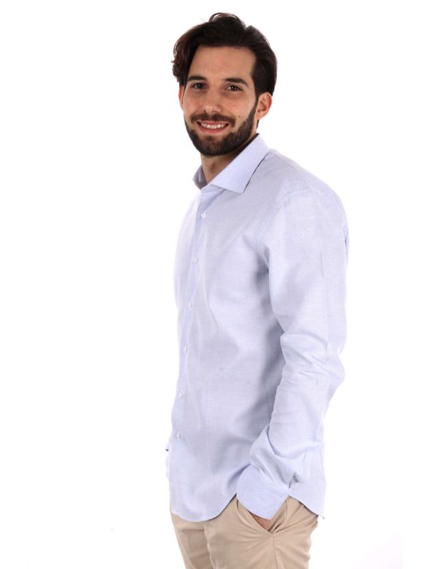 CAMICIA COTONE JAQUARD FB UOMO CELESTE