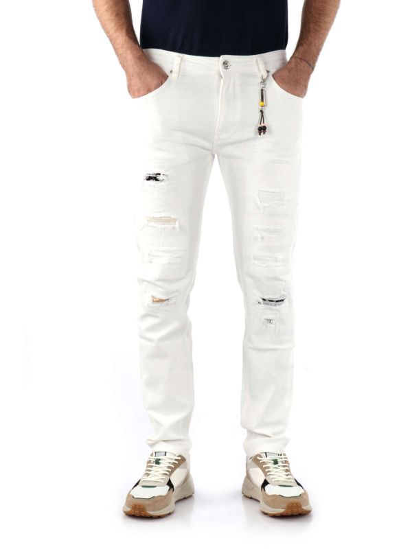 JEANS CON STRAPPI GIANNI LUPO DA UOMO BIANCO