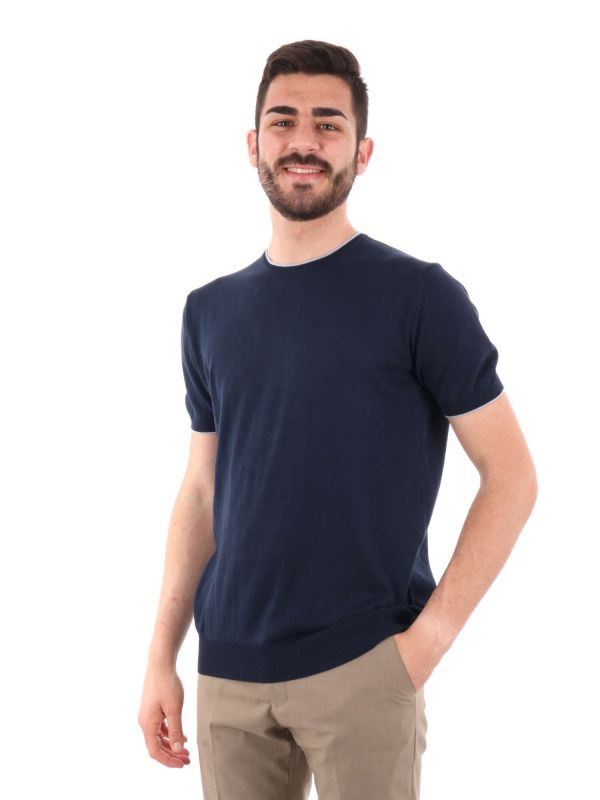 T-SHIRT IN MAGLIA FB UOMO BLU-BIANCO