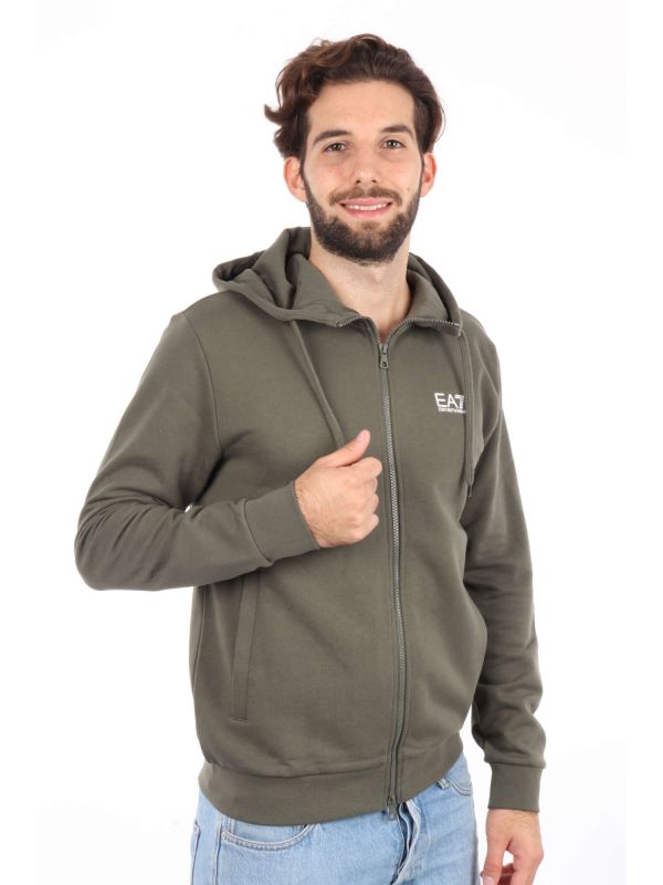 FELPA CON CAPPUCCIO E ZIP CORE IDENTITY EA7 EMPORIO ARMANI UOMO VERDE