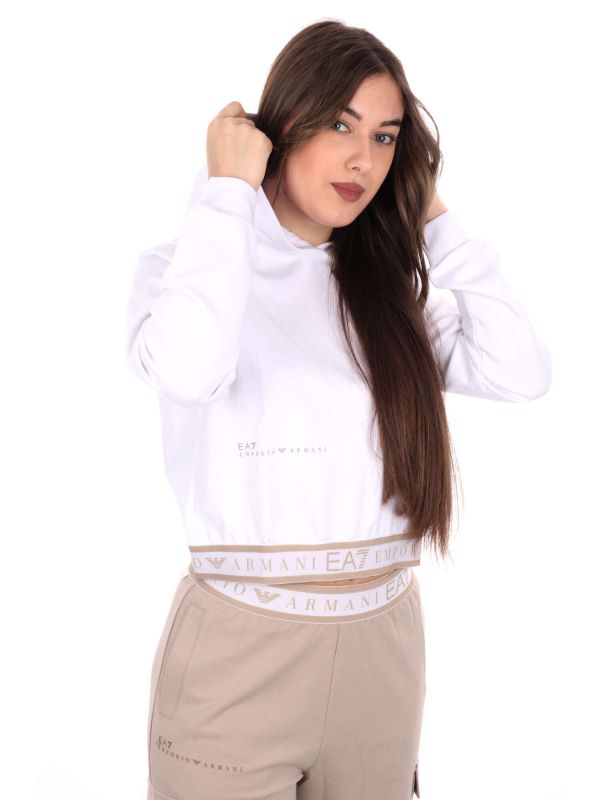 FELPA CON CAPPUCCIO DYNAMIC EA7 EMPORIO ARMANI DONNA BIANCO