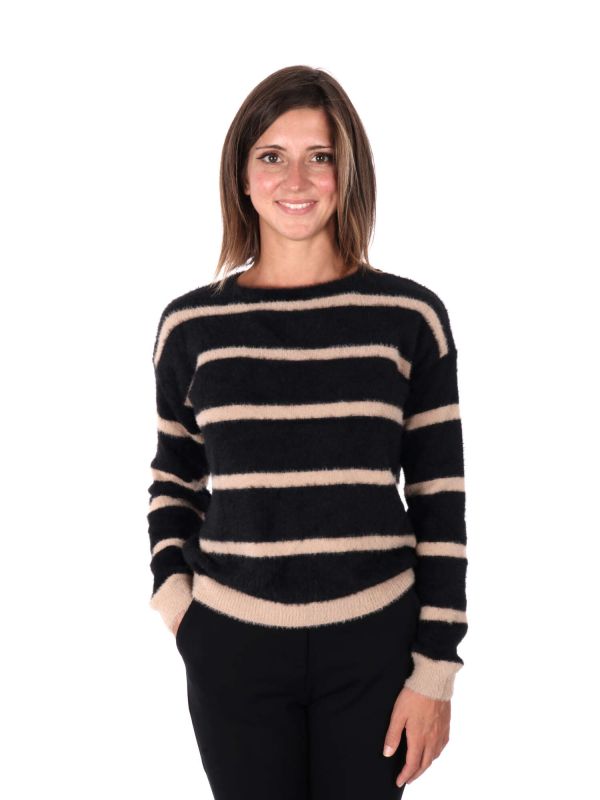 MAGLIA ARTIGLI A RIGHE BICOLORE DA DONNA - CAMMELLO