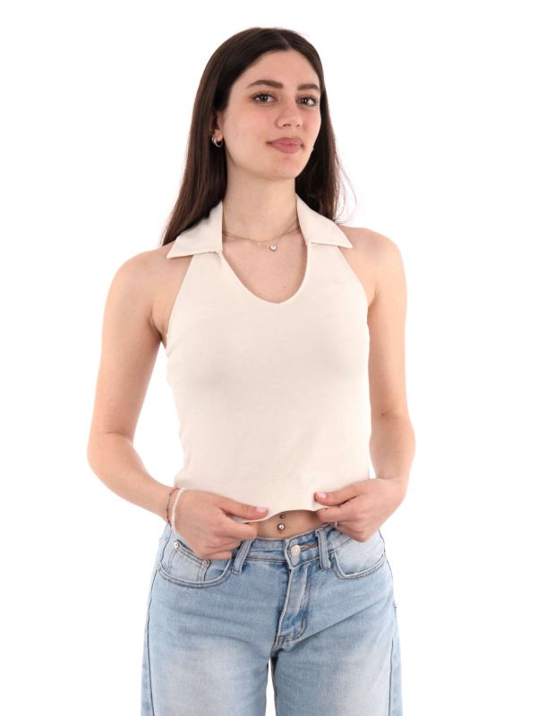 TOP CON COLLETTO CALVIN KLEIN JEANS DONNA BIANCO