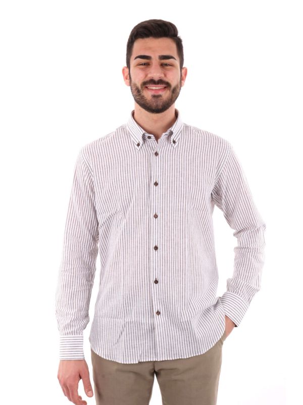 CAMICIA BISCARDI FB UOMO BIANCO-MARRONE