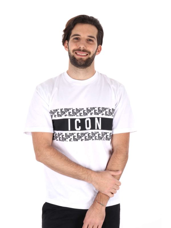 T-SHIRT LOGO ALL-OVER CON FASCIA ICON UOMO BIANCO