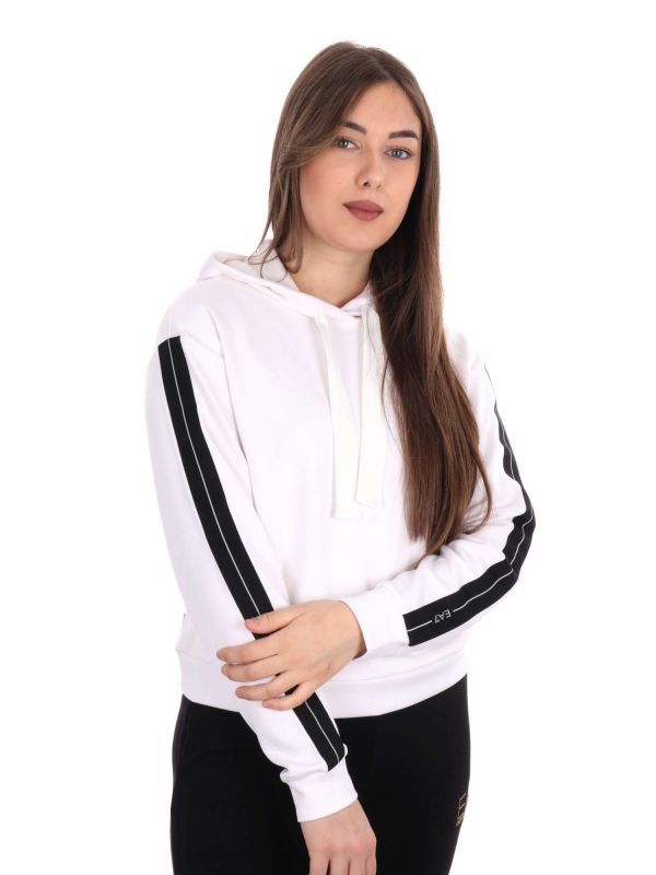 FELPA CON CAPPUCCIO LOGO SERIES EA7 EMPORIO ARMANI DONNA BIANCO