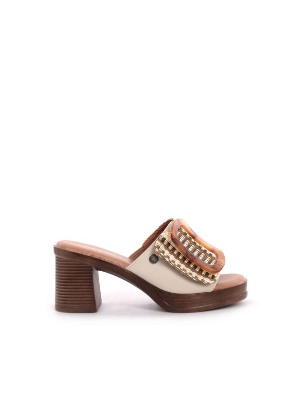 SANDALO CIABATTA CON TACCO ALTO REFRESH DA DONNA BEIGE