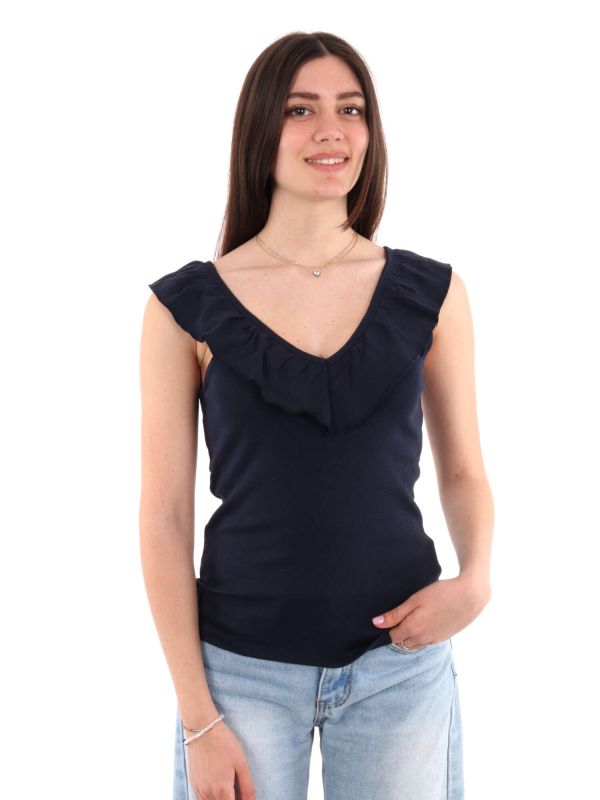 TOP A COSTINE CON VOLANT PEPE JEANS DONNA BLU
