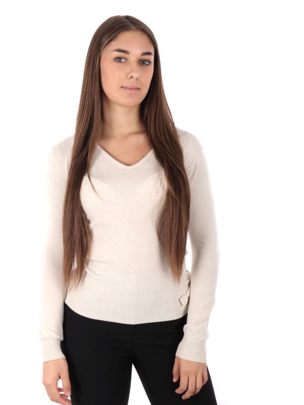 MAGLIA SCOLLO A V ARTIGLI DONNA BEIGE