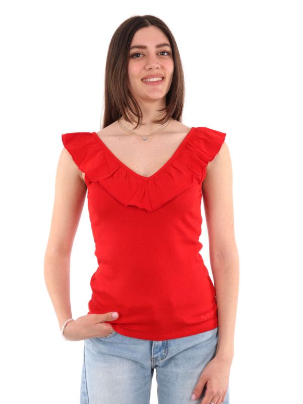 TOP A COSTINE CON VOLANT PEPE JEANS DONNA ROSSO