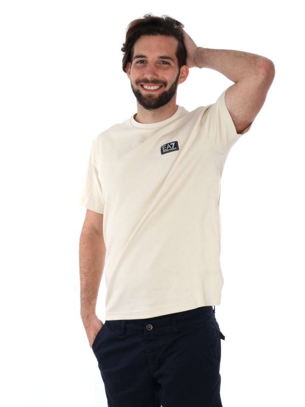 T-SHIRT LOGO TAPE EA7 EMPORIO ARMANI UOMO LATTE