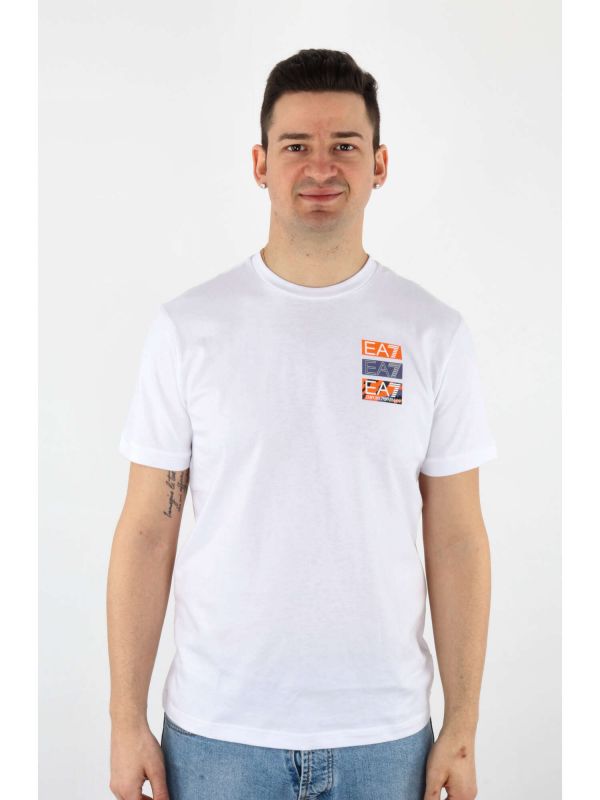 T-SHIRT EA7 DA UOMO GRAPHIC SERIES IN COTONE - BIANCO-ARANCIO
