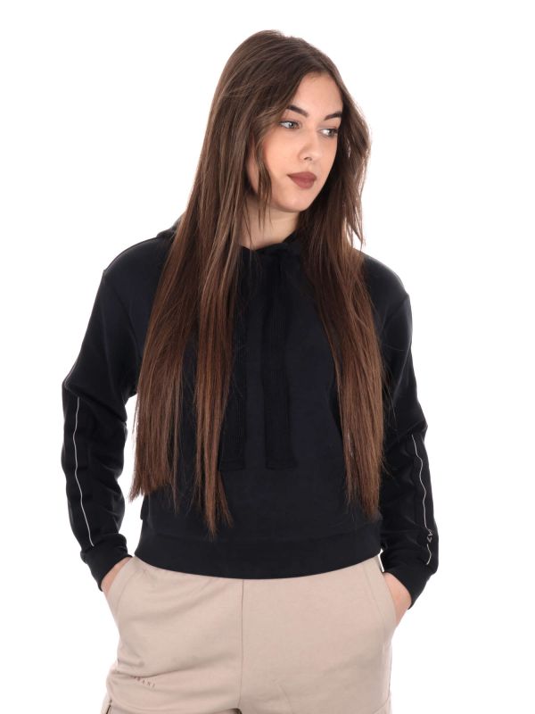 FELPA CON CAPPUCCIO LOGO SERIES EA7 EMPORIO ARMANI DONNA NERO